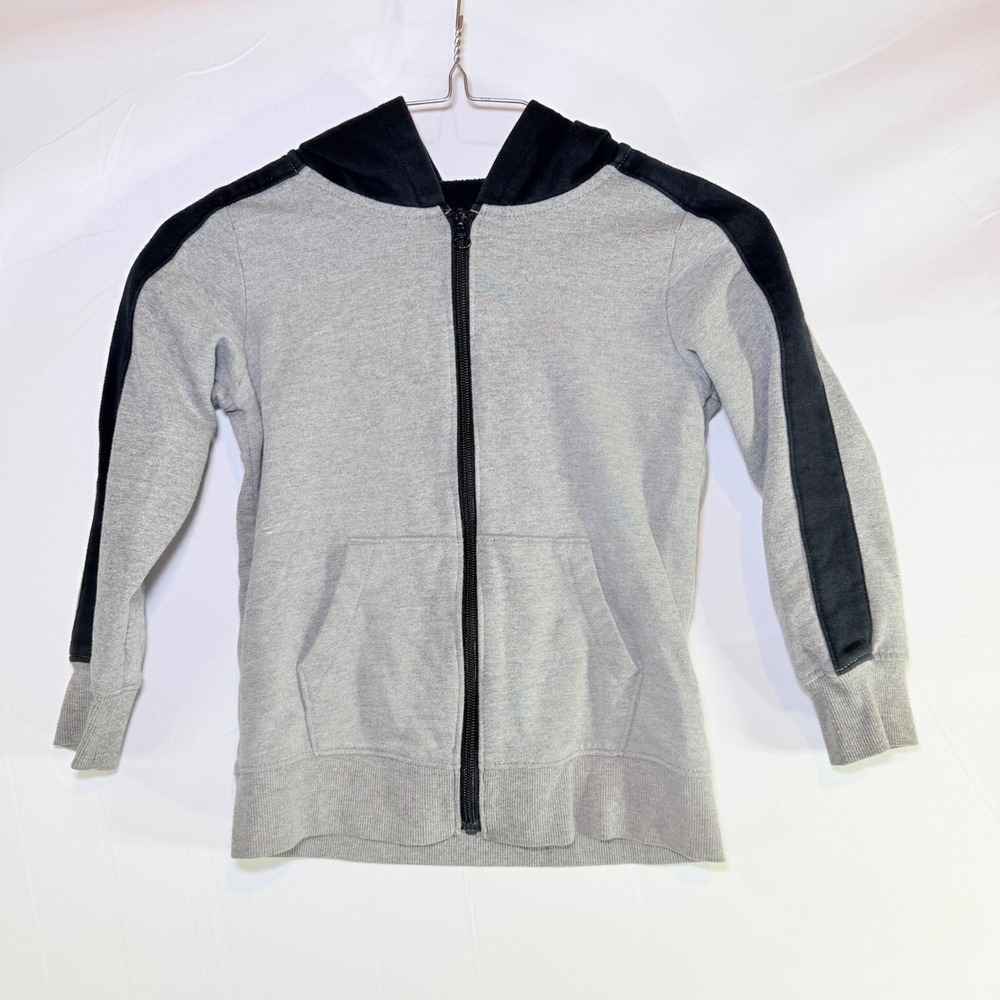 Carters Kid Boys Gray Black Stripe‎ Full Zip Hoodie Sweatshirt Size 7/7A
